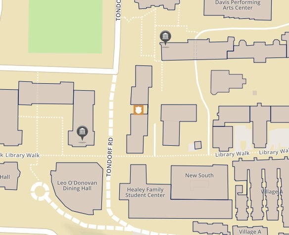 Map depicting the Georgetown Police Department on the main campus of Georgetown University in Washington DC